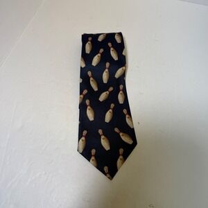 A. Rogers Mens Bowling Pin Novelty Tie Navy Blue Silk House Handmade Korea